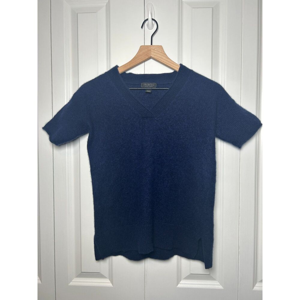 Saks Fifth Avenue Navy Blue 100% Cashmere Short Sleeve V-Neck Sweater S
